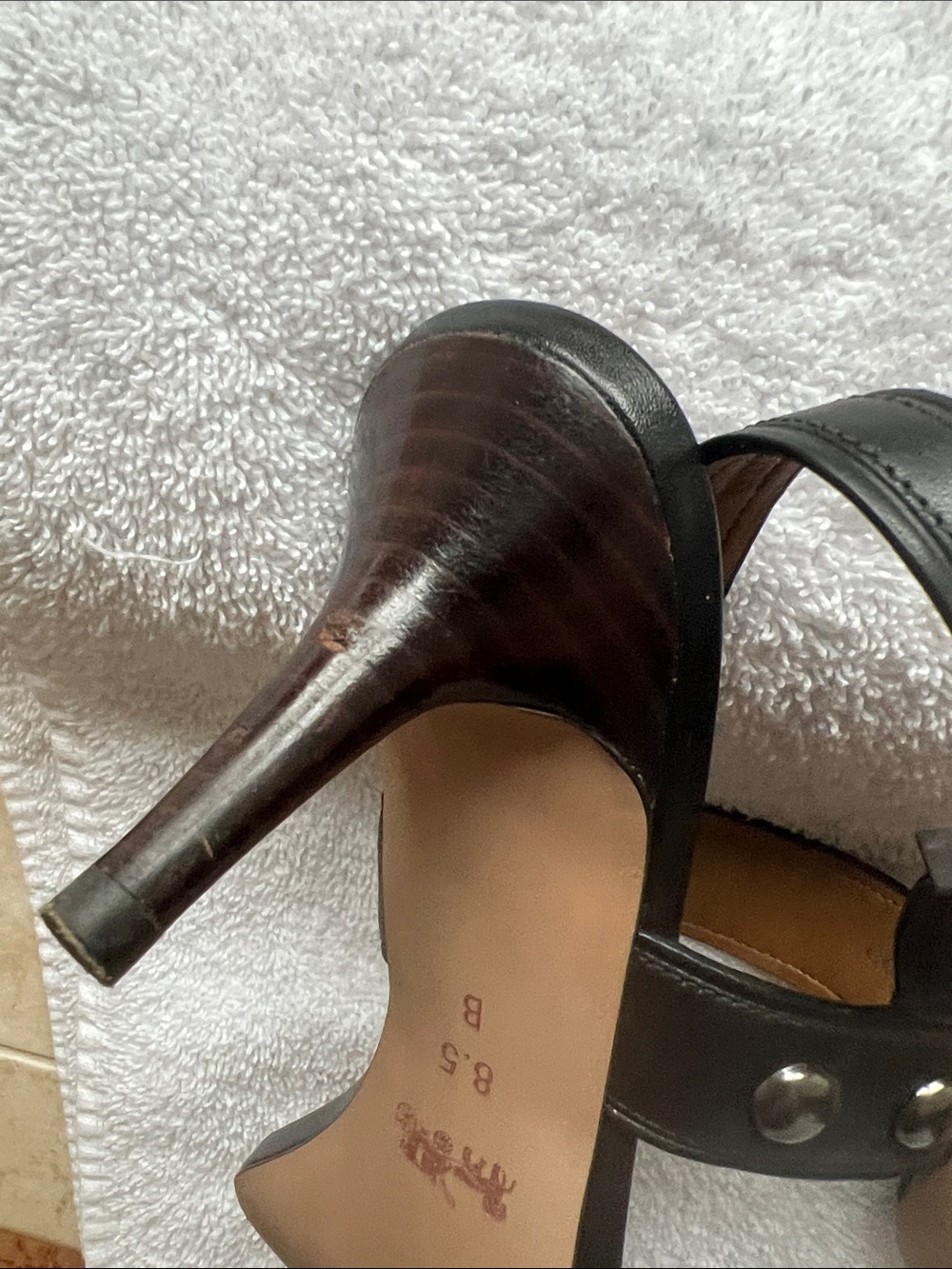 COACH Black Leather Studded Ankle-Strap Heels. Only used couple of times. - Picture 5 of 5